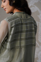 Meherban Green Organza Long Jacket Set
