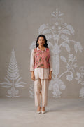 Meherban Crushed Tissue Pink Printed Short Jacket Set