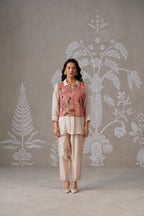 Meherban Crushed Tissue Pink Printed Short Jacket Set