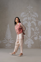 Meherban Crushed Tissue Pink Printed Short Jacket Set