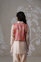 Meherban Crushed Tissue Pink Printed Short Jacket Set