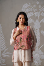 Meherban Crushed Tissue Pink Printed Short Jacket Set