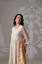 Meherban Yellow Printed Mul Chanderi Dress