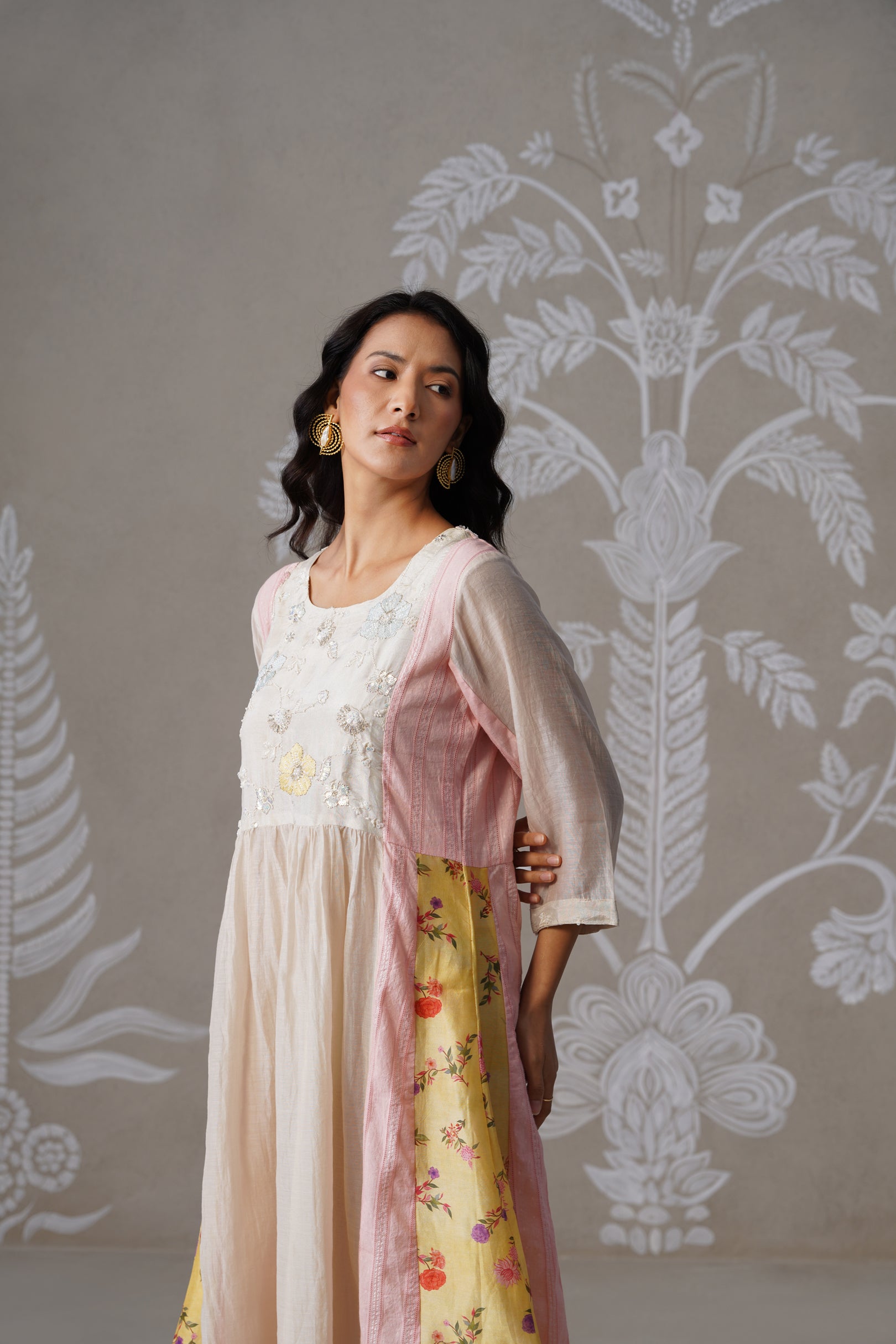 Meherban Yellow Printed Mul Chanderi Dress