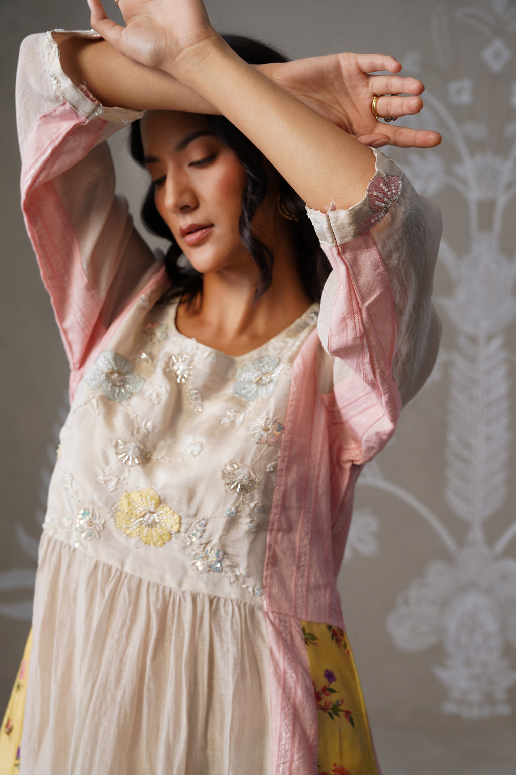Meherban Yellow Printed Mul Chanderi Dress
