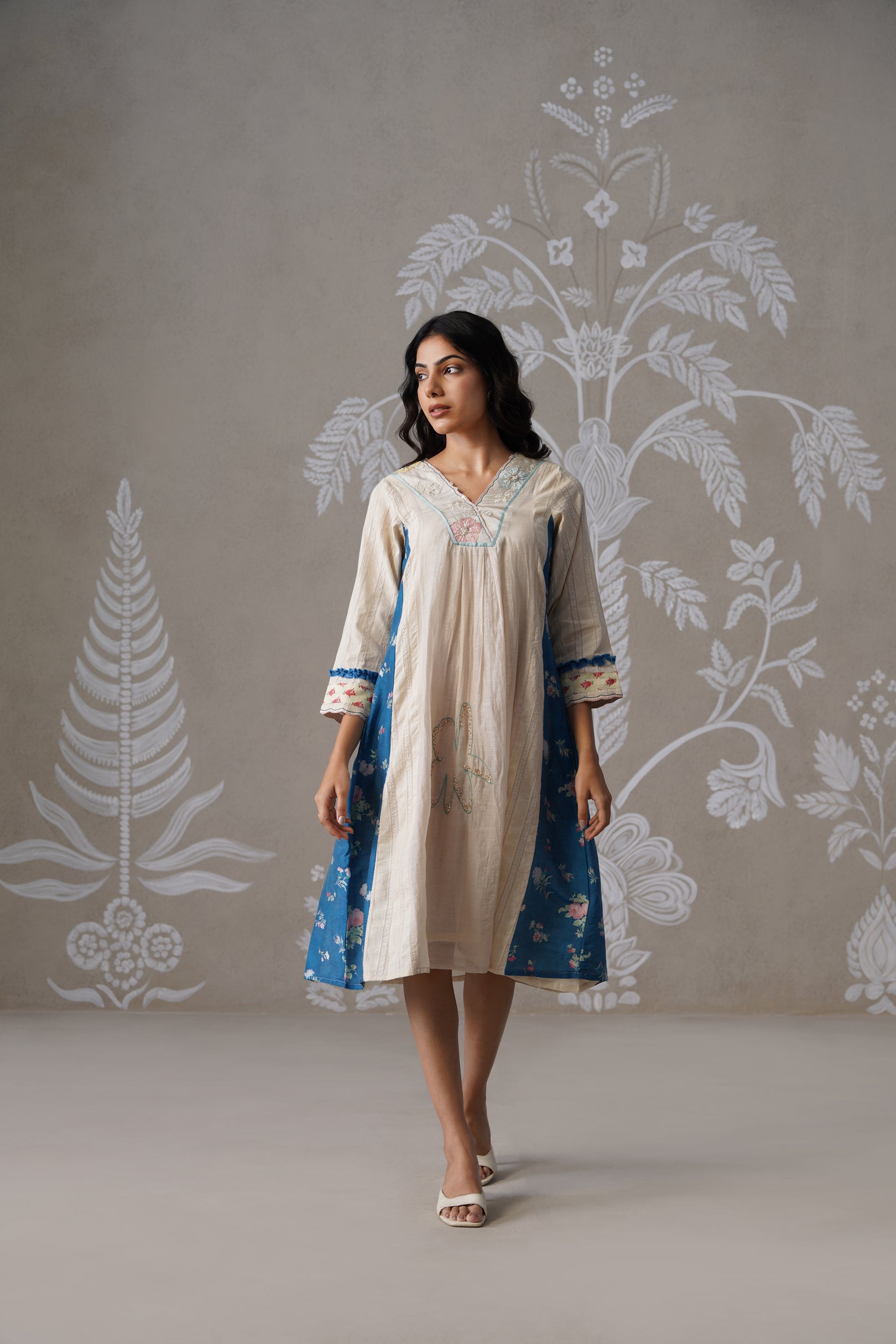 Meherban Blue Printed Cotton Dress