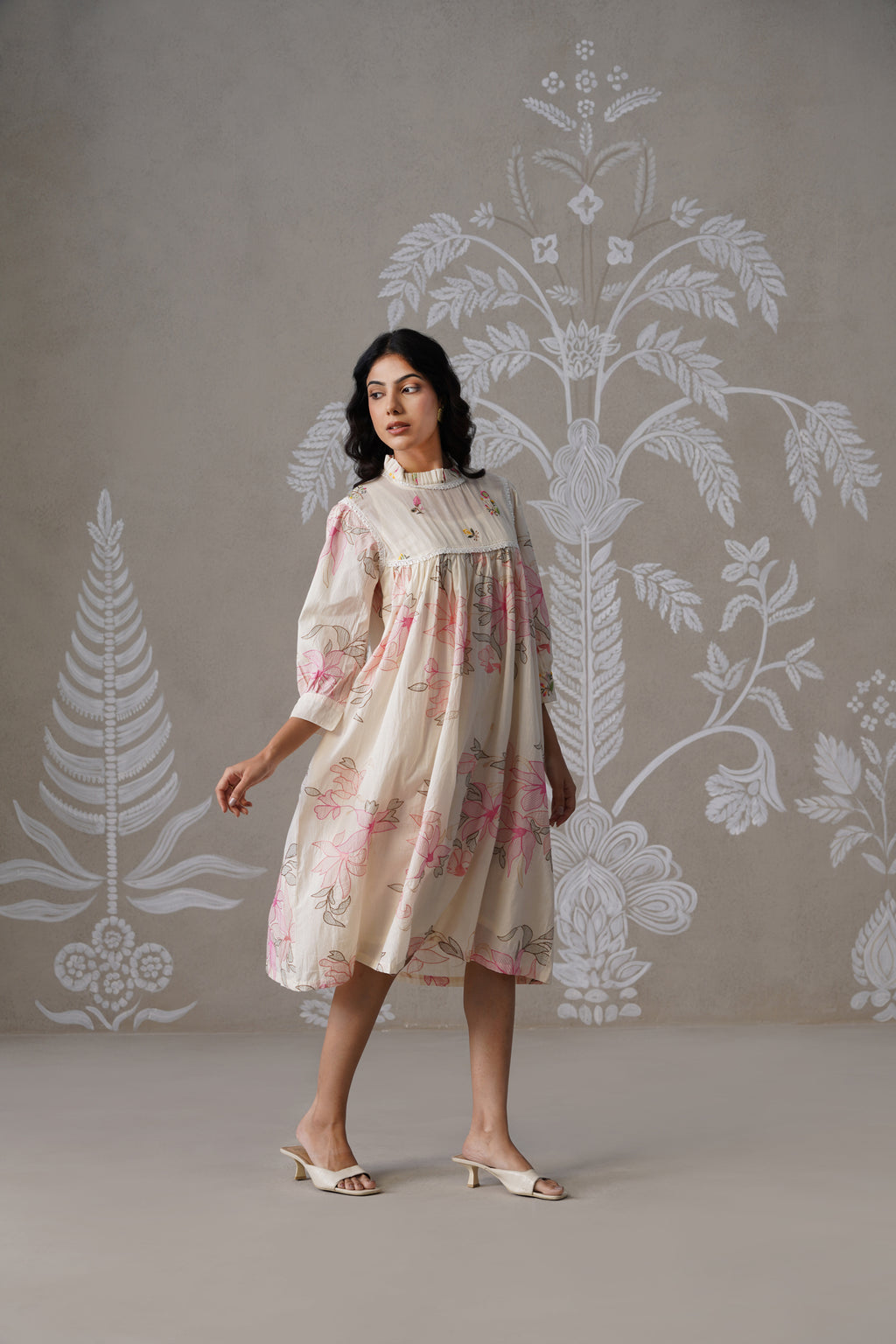 Meherban Floral Shadow Work Cotton Dress