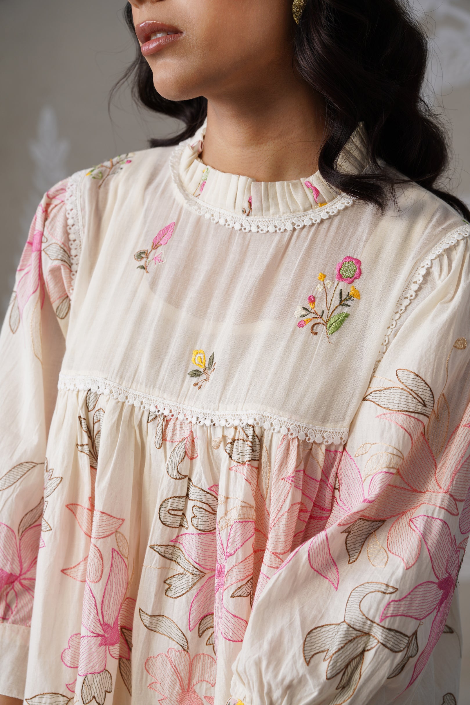 Meherban Floral Shadow Work Cotton Dress