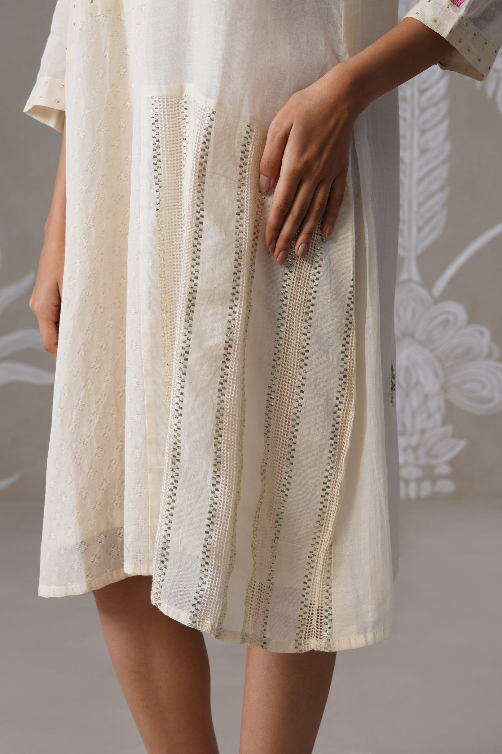 Meherban White Textured Cotton Dress