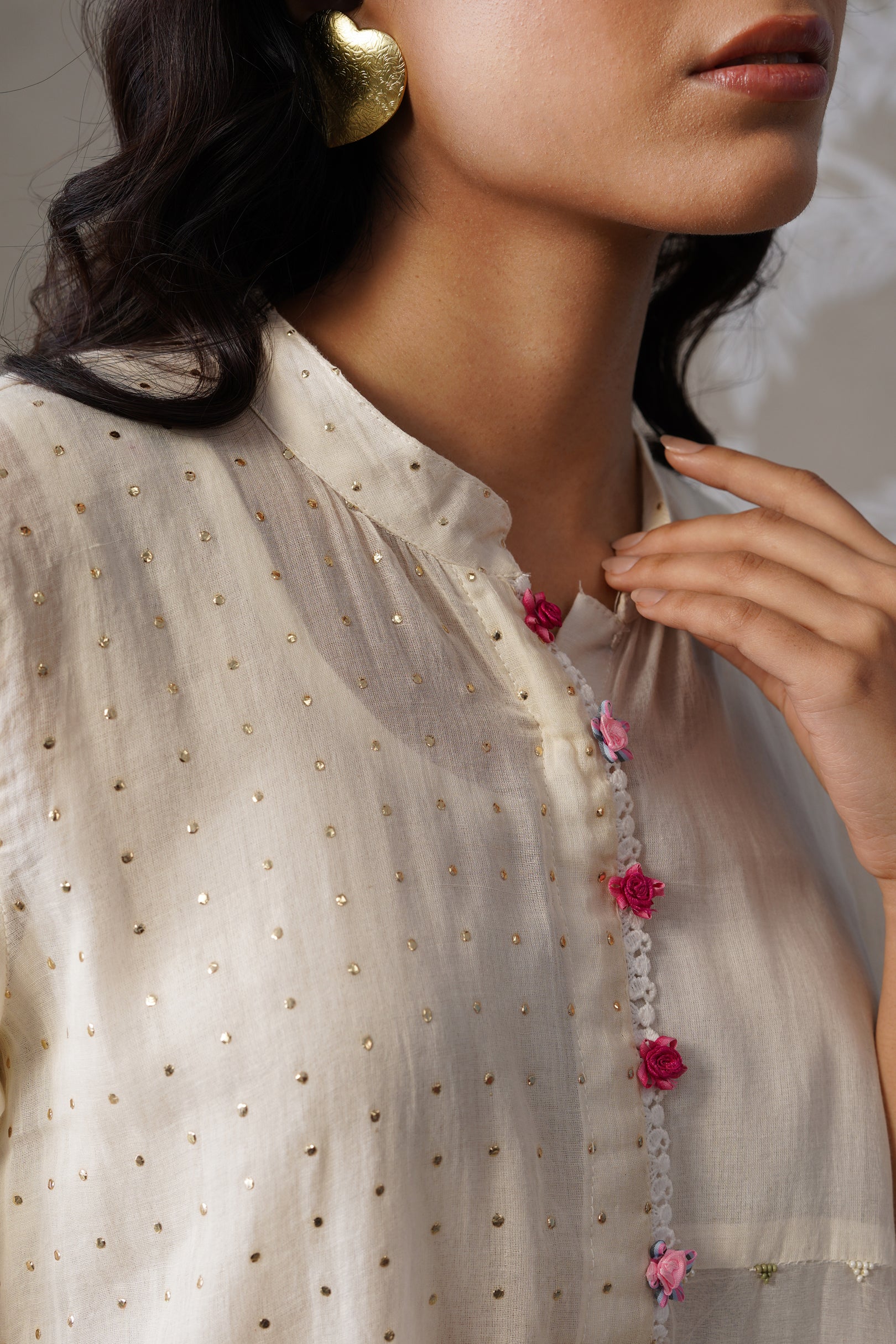 Meherban White Textured Cotton Dress
