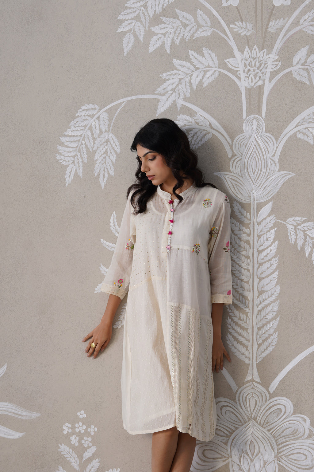 Meherban White Textured Cotton Dress
