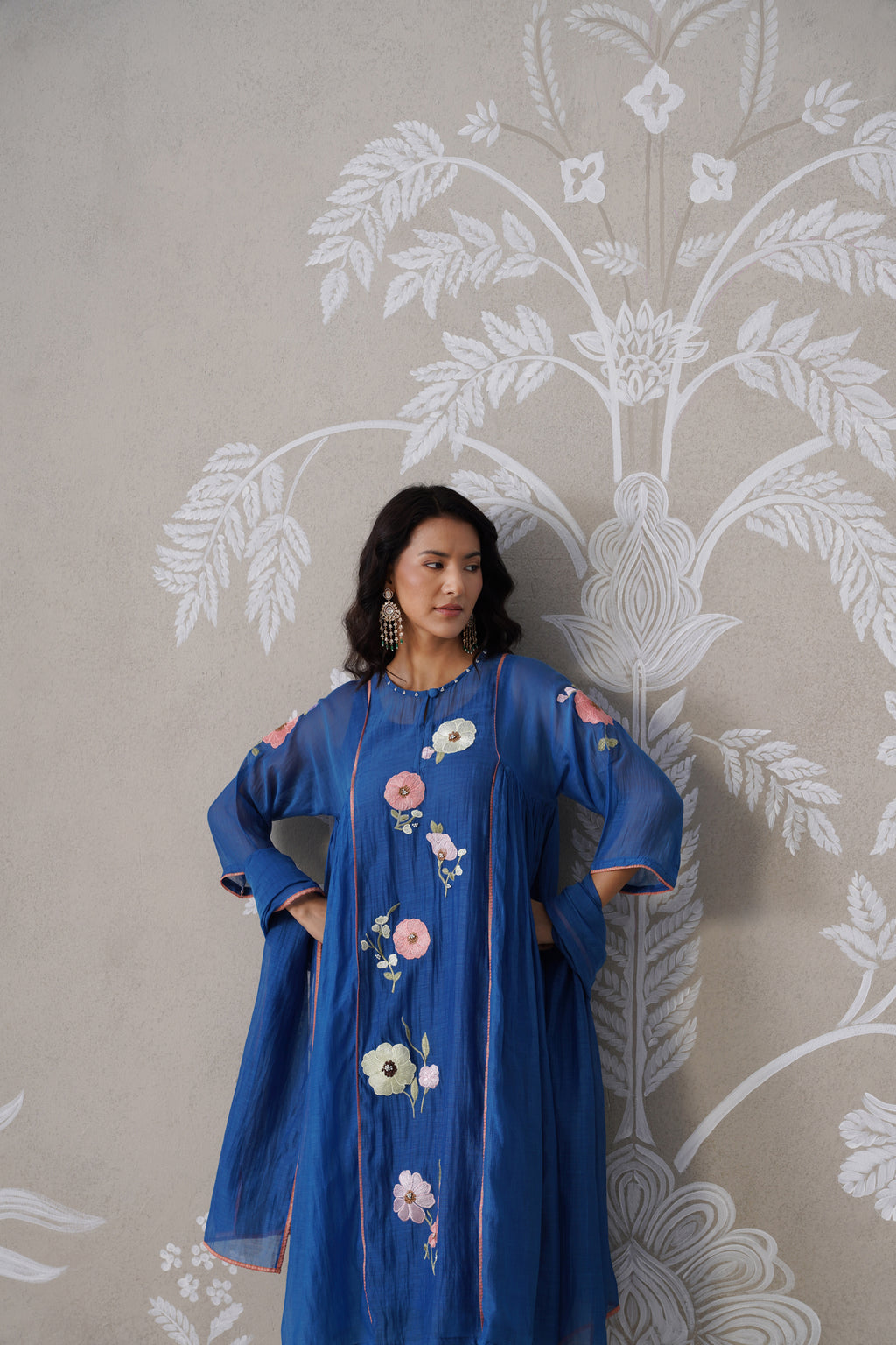 Meherban Blue Mul Chanderi Kurta Set