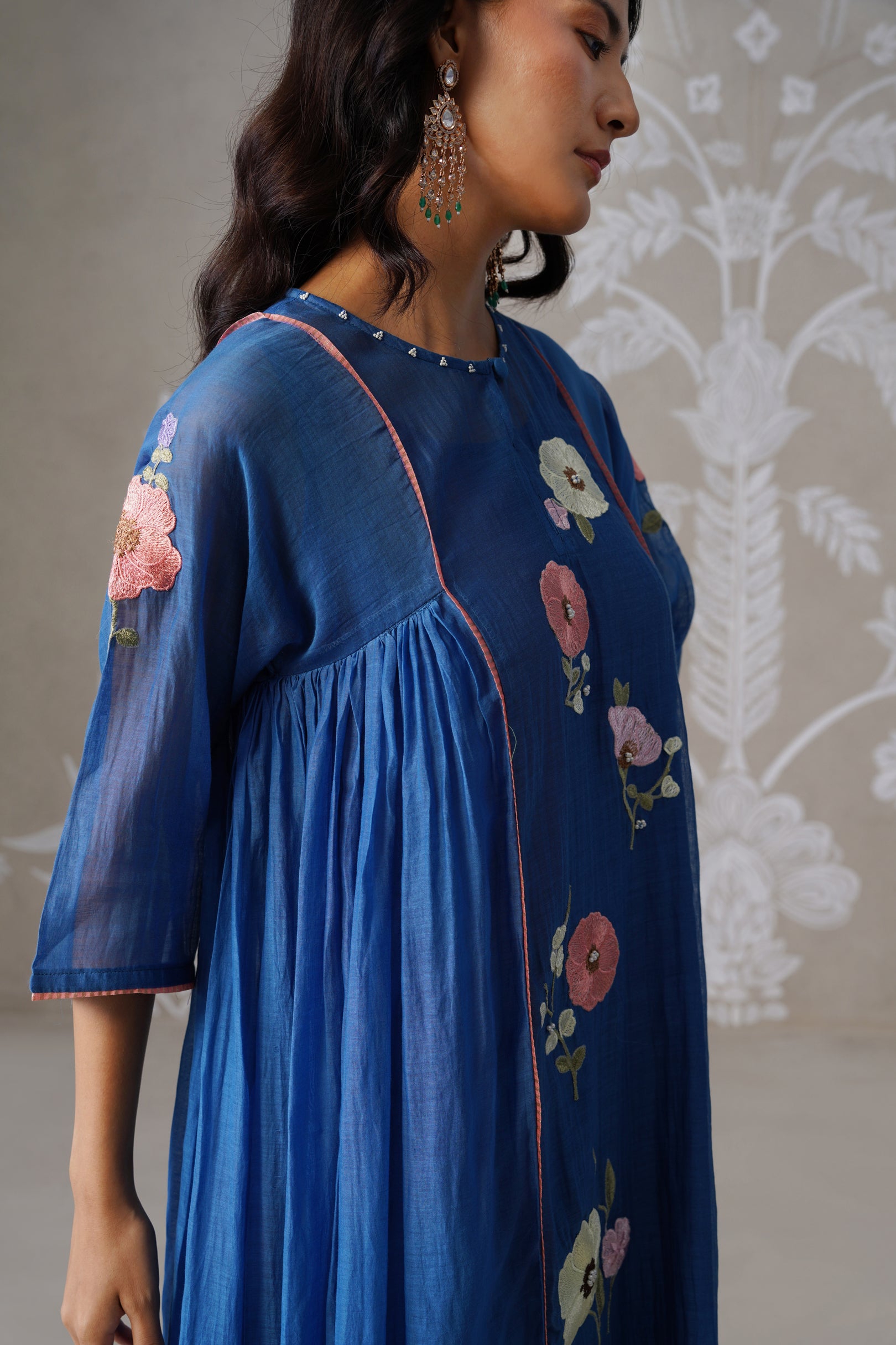 Meherban Blue Mul Chanderi Kurta Set