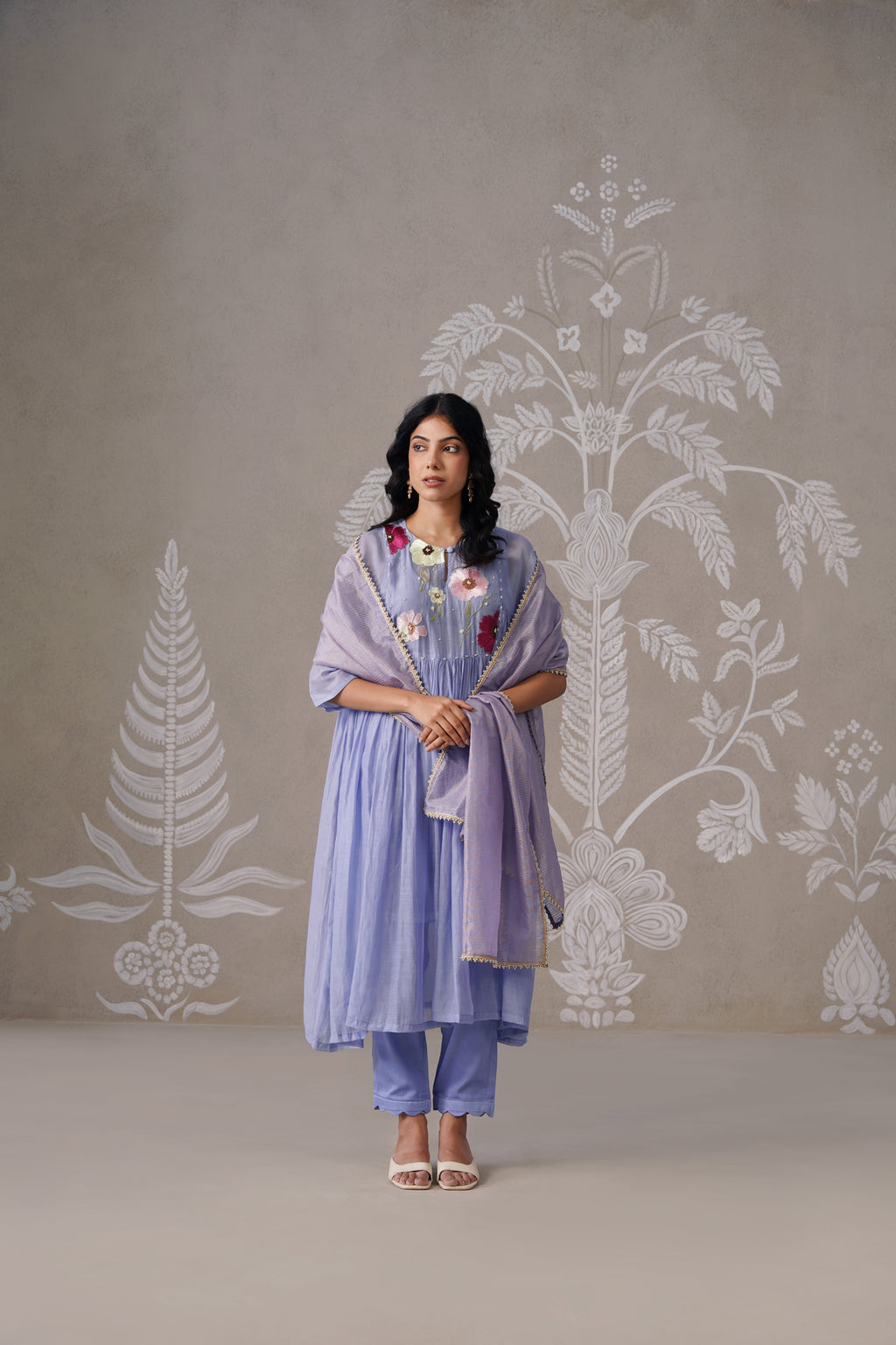 Meherban Light Blue Mul Chanderi Kurta Set