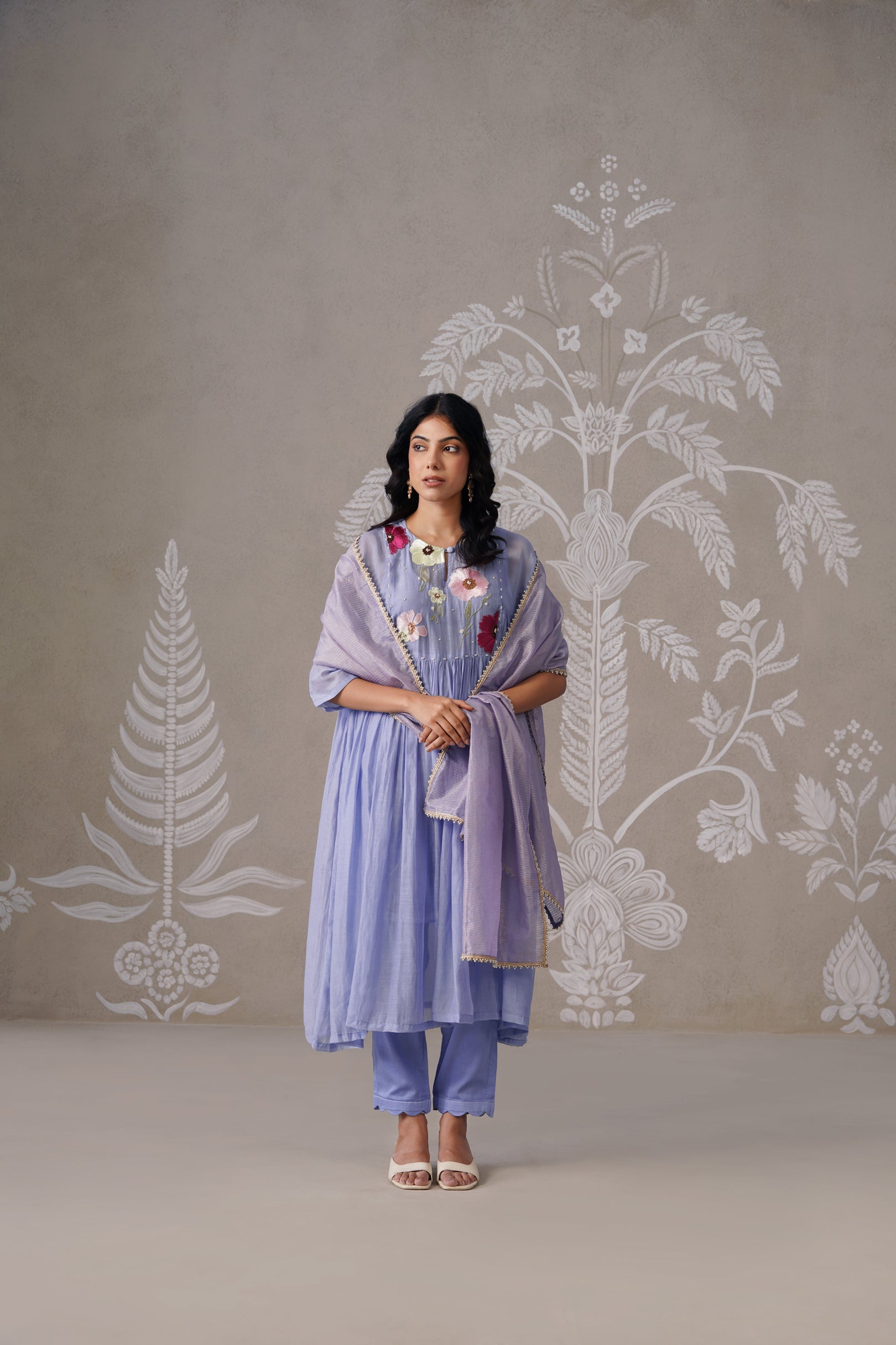 Meherban Light Blue Mul Chanderi Kurta Set
