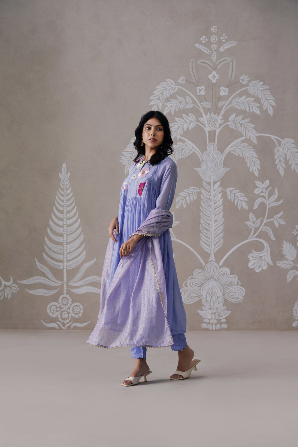 Meherban Light Blue Mul Chanderi Kurta Set