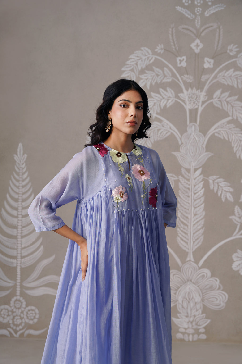 Meherban Light Blue Mul Chanderi Kurta Set