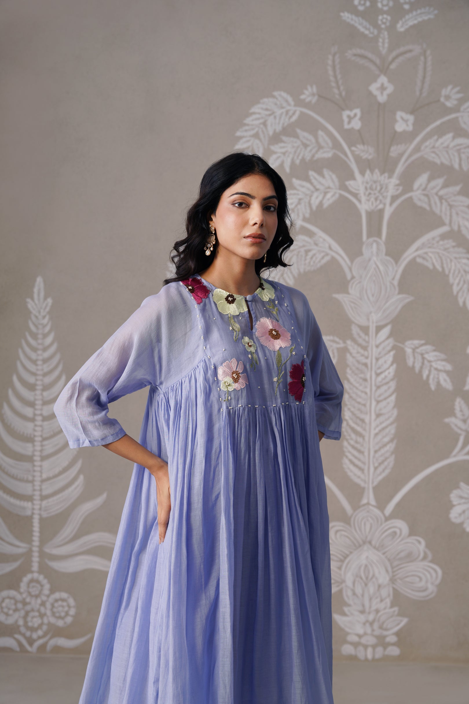 Meherban Light Blue Mul Chanderi Kurta Set
