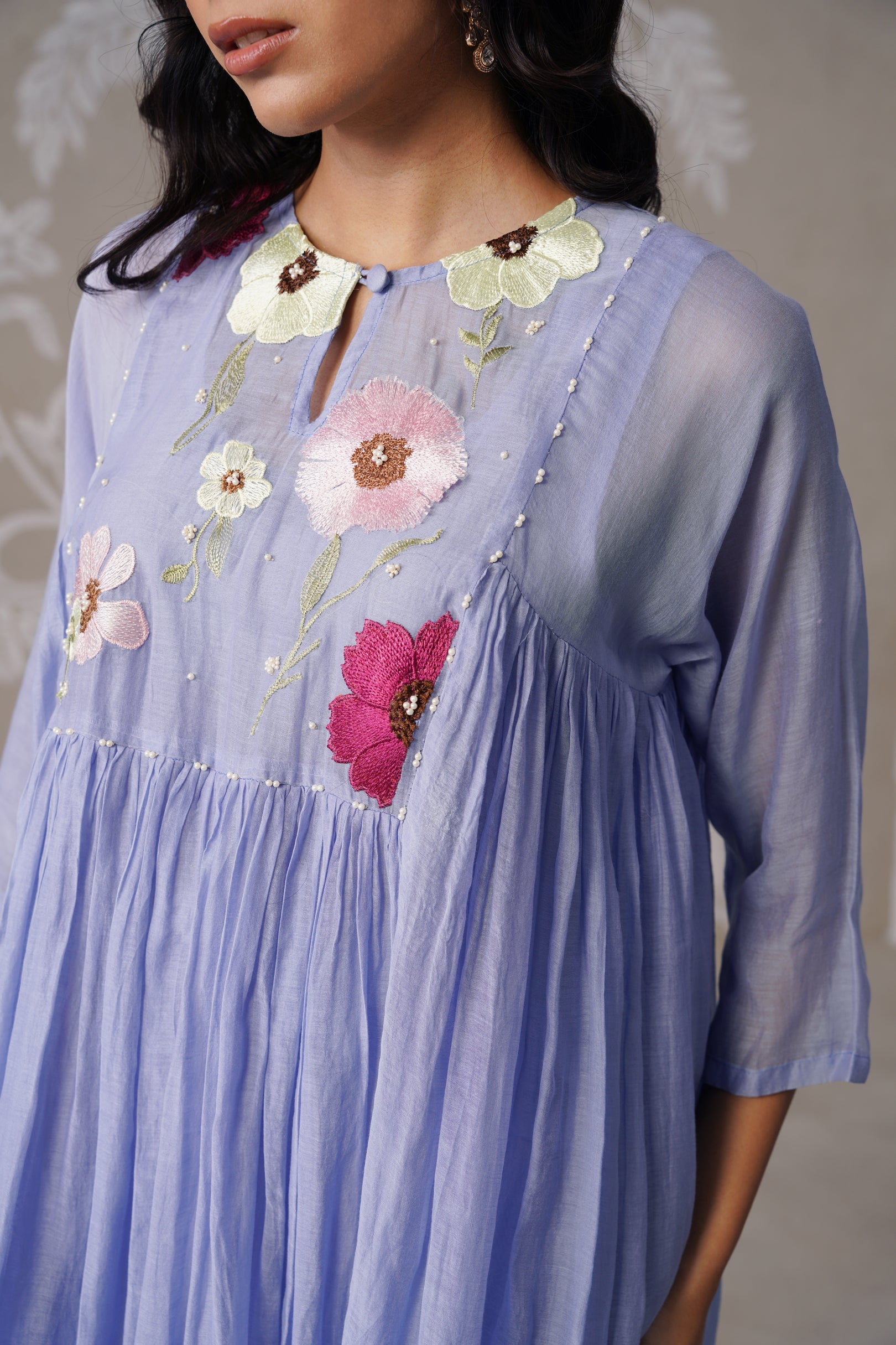 Meherban Light Blue Mul Chanderi Kurta Set
