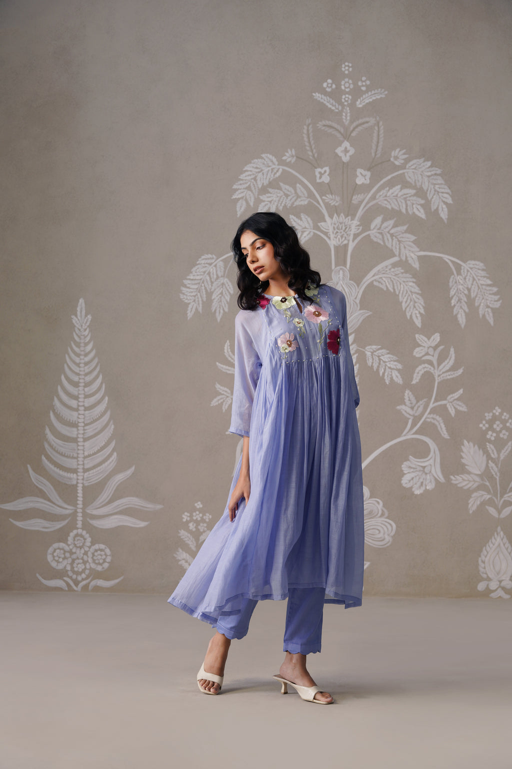 Meherban Light Blue Mul Chanderi Kurta Set