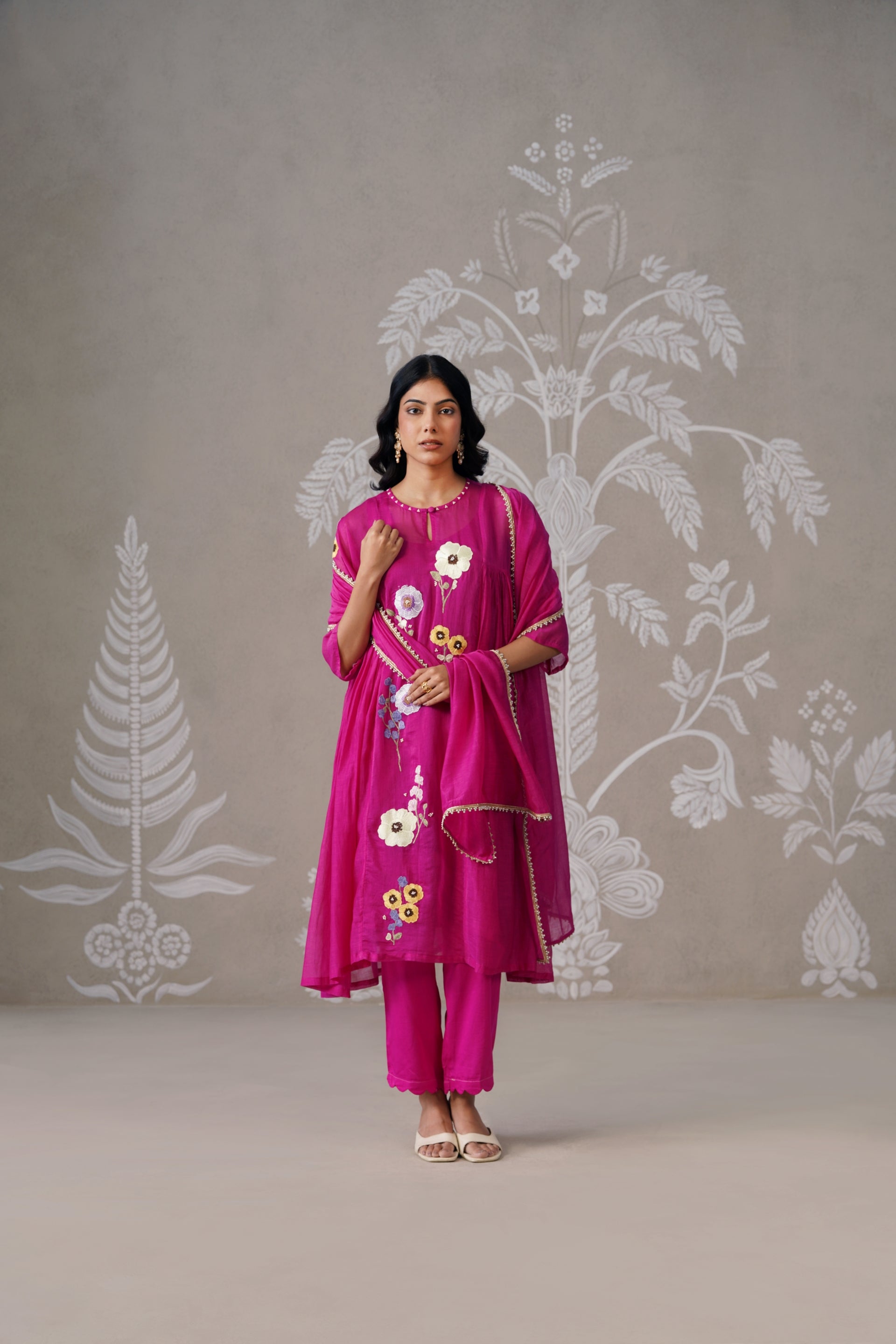 Meherban Blue Mul Chanderi Kurta Set