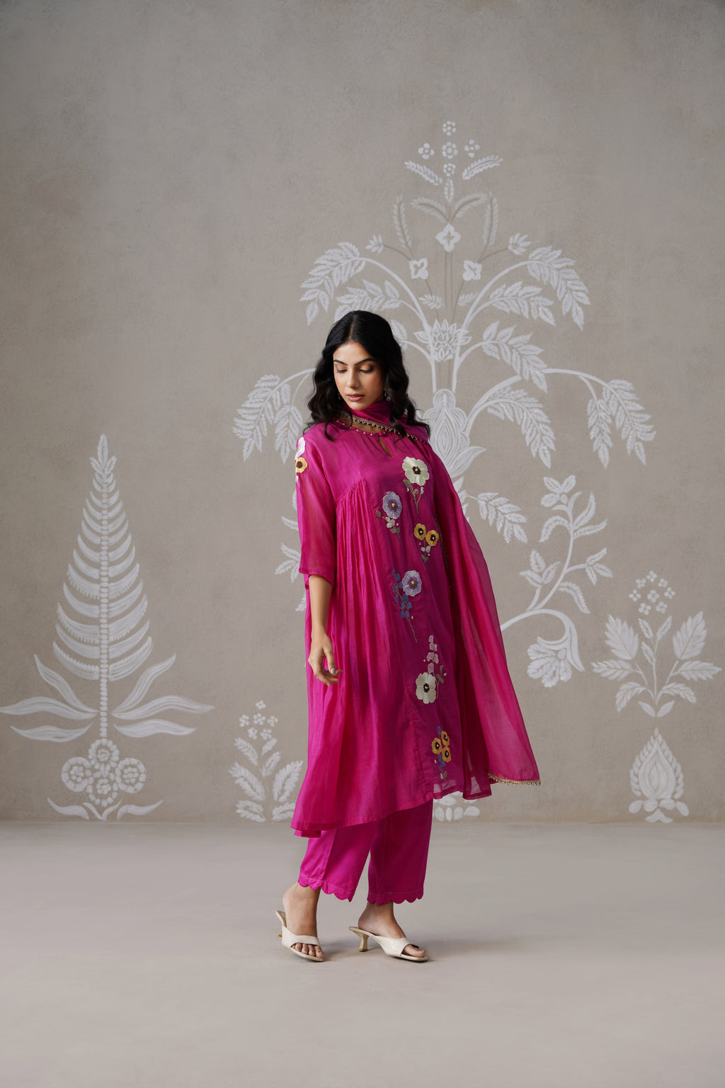 Meherban Deep Pink Mul Chanderi Kurta Set