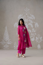 Meherban Deep Pink Mul Chanderi Kurta Set