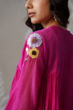 Meherban Deep Pink Mul Chanderi Kurta Set