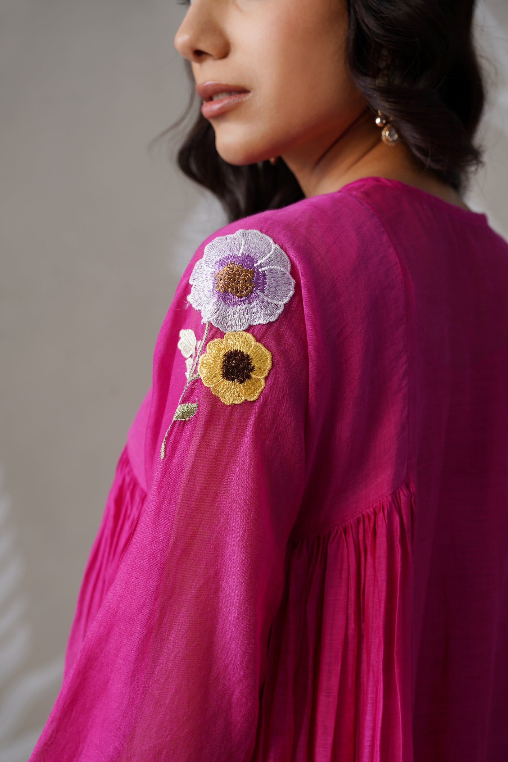 Meherban Deep Pink Mul Chanderi Kurta Set