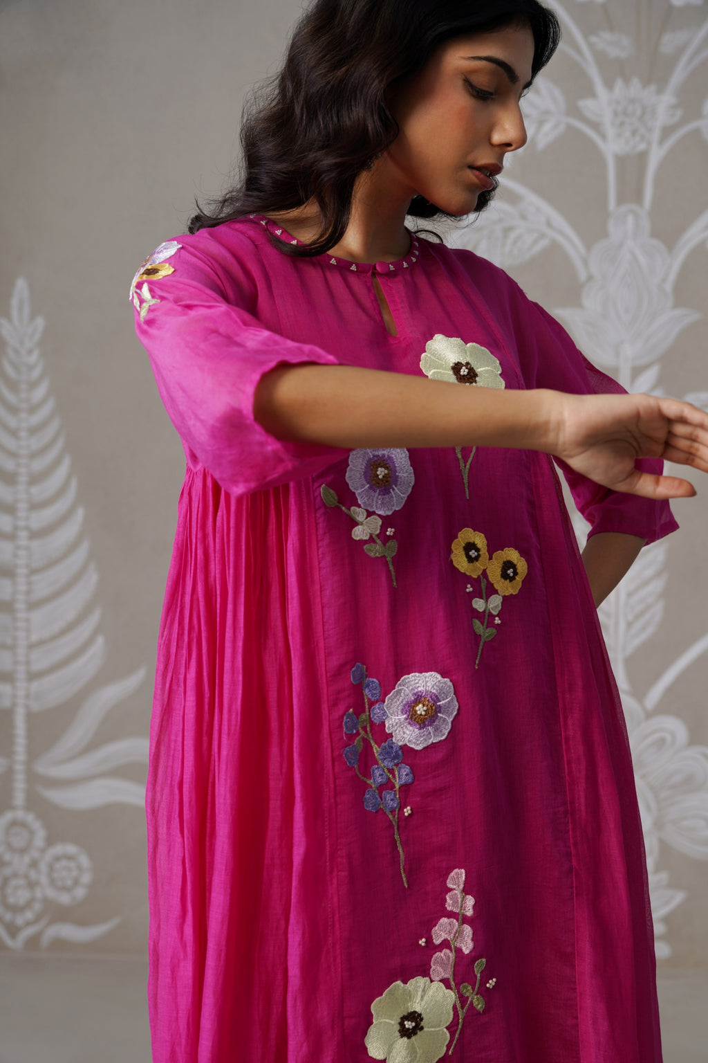 Meherban Deep Pink Mul Chanderi Kurta Set