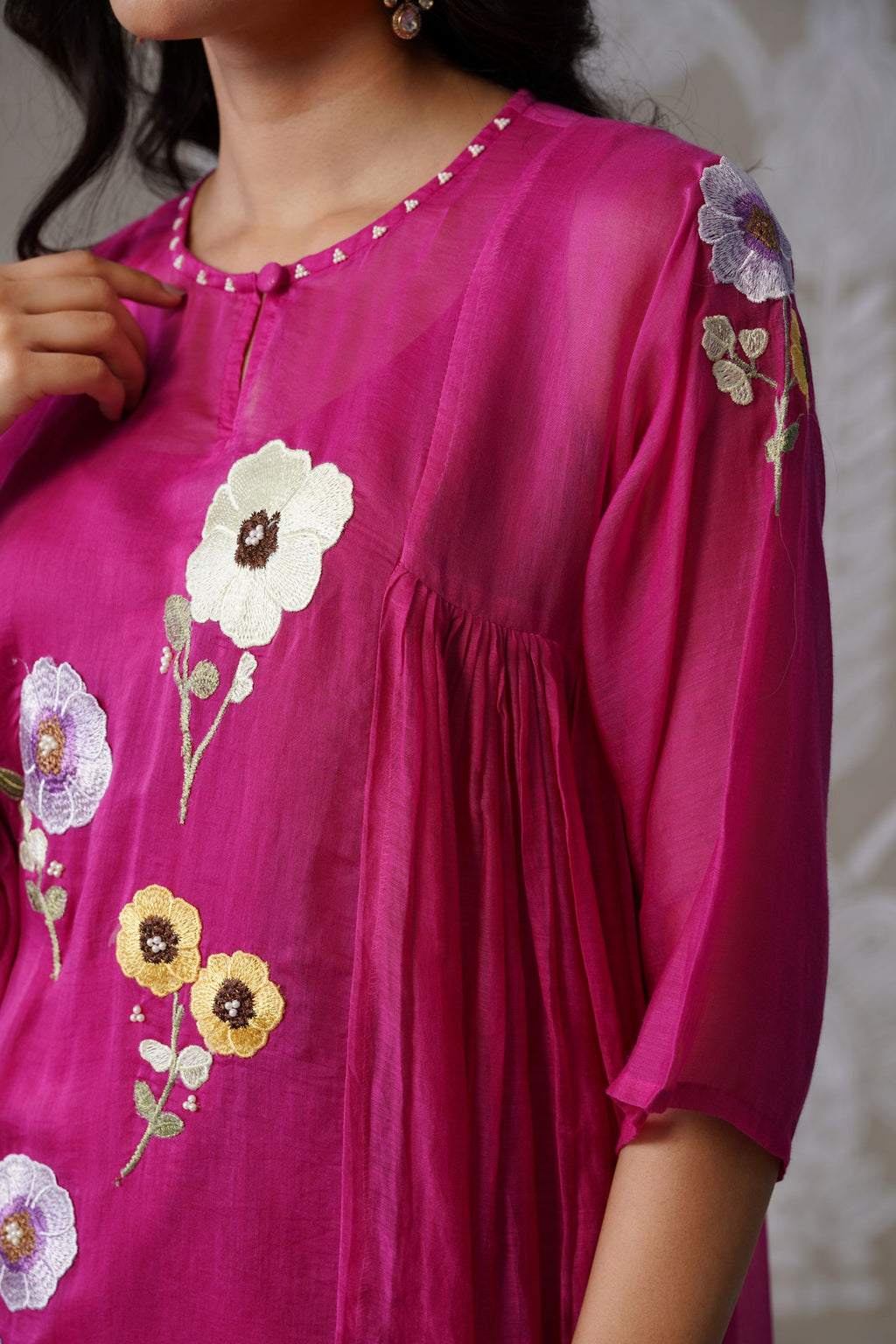 Meherban Deep Pink Mul Chanderi Kurta Set