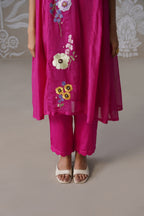 Meherban Deep Pink Mul Chanderi Kurta Set