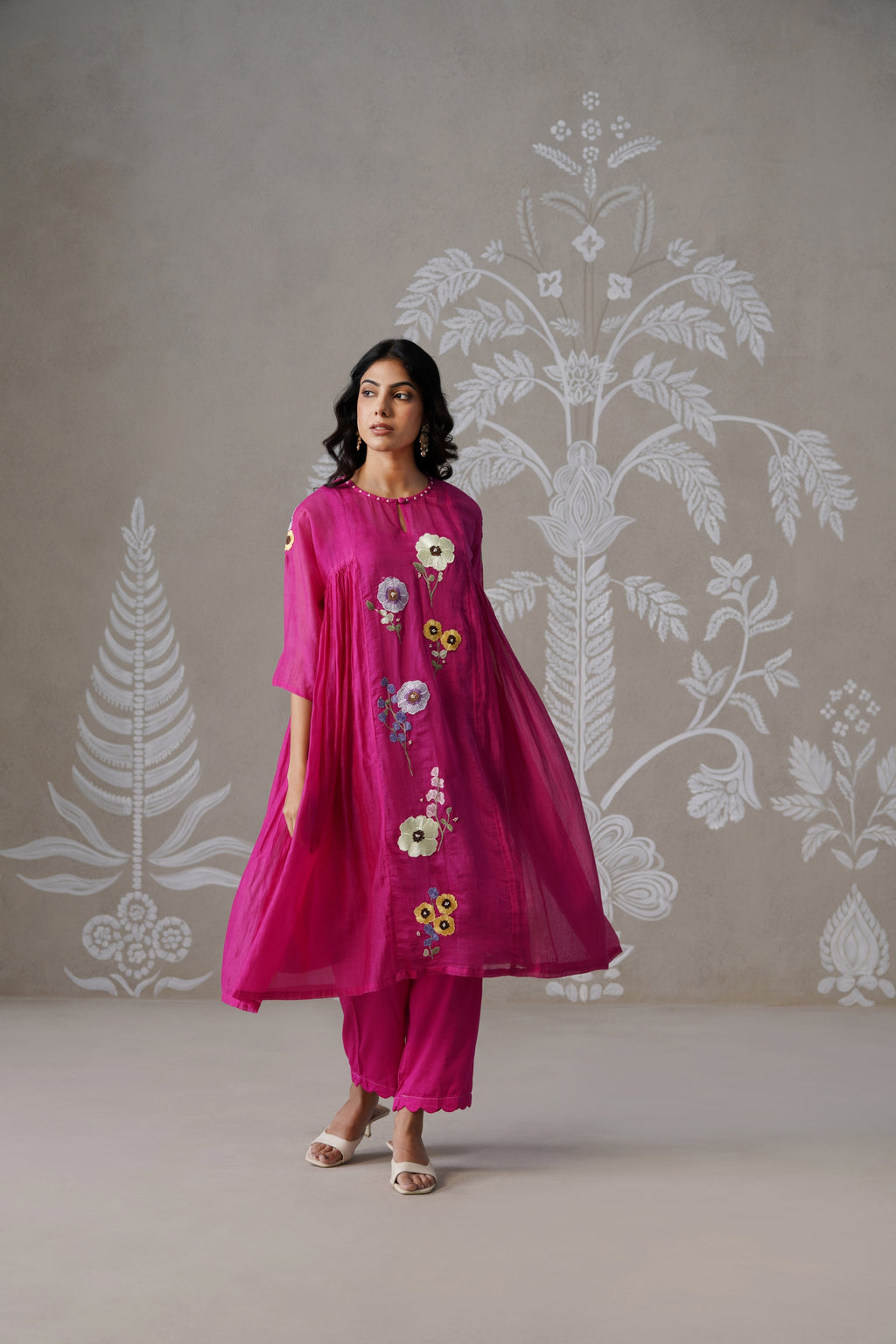 Meherban Deep Pink Mul Chanderi Kurta Set