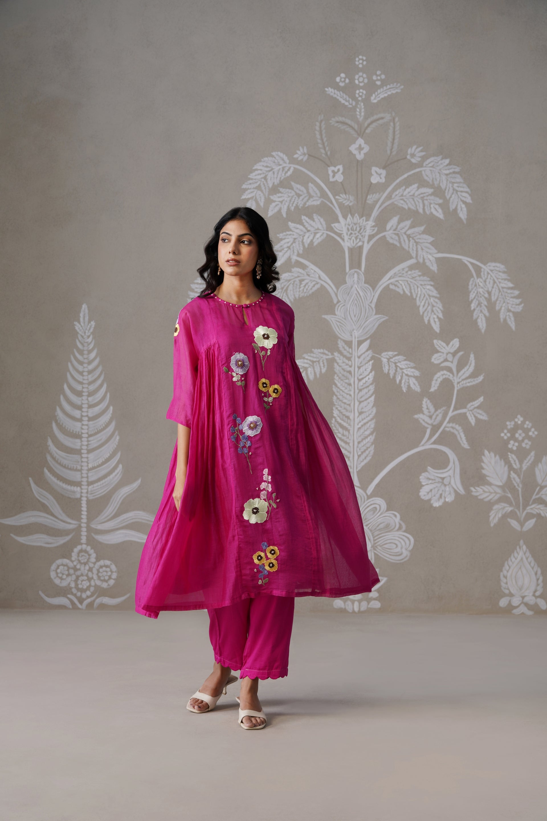 Meherban Deep Pink Mul Chanderi Kurta Set