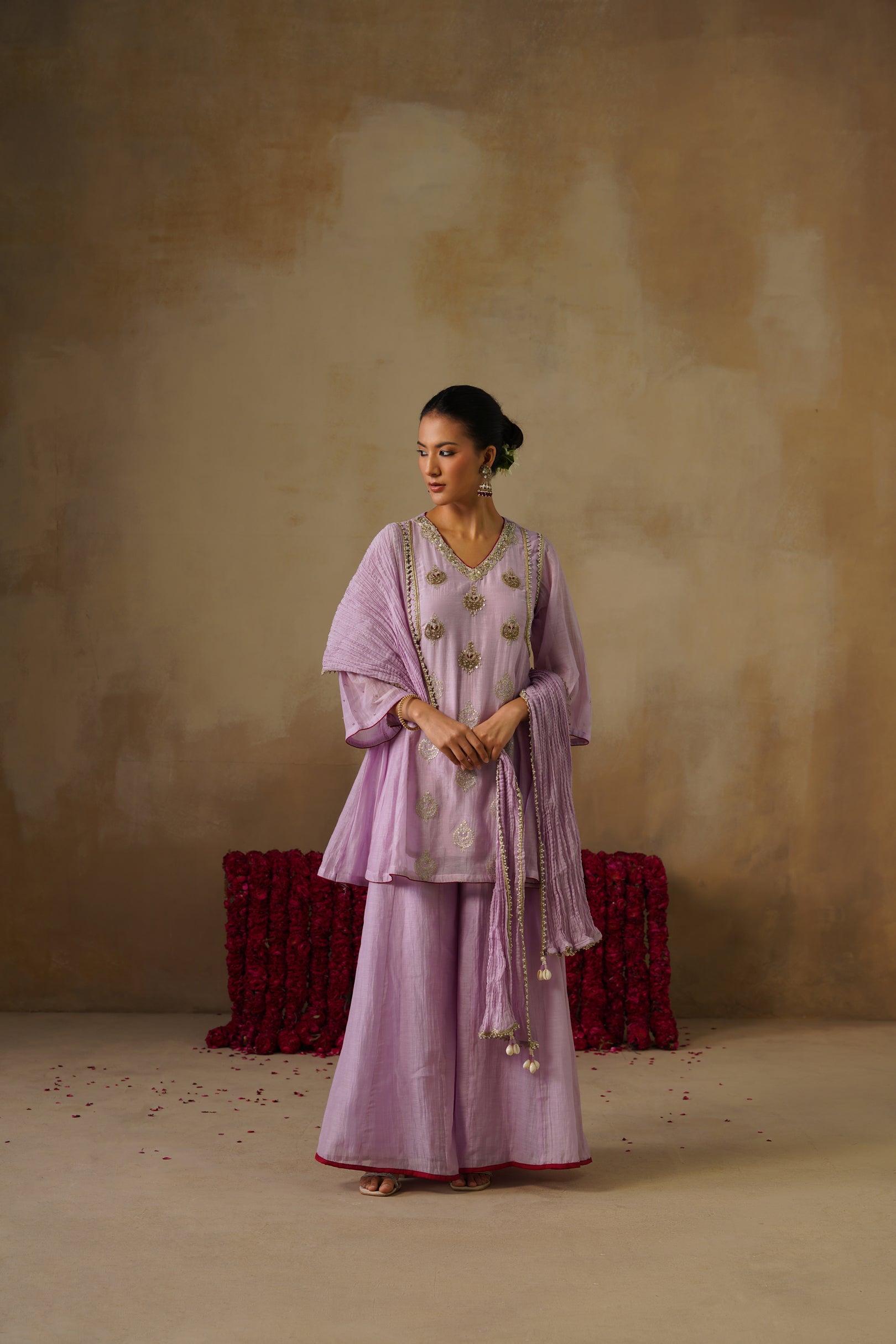 Mehekti Purple Mul Chanderi Sharara Set