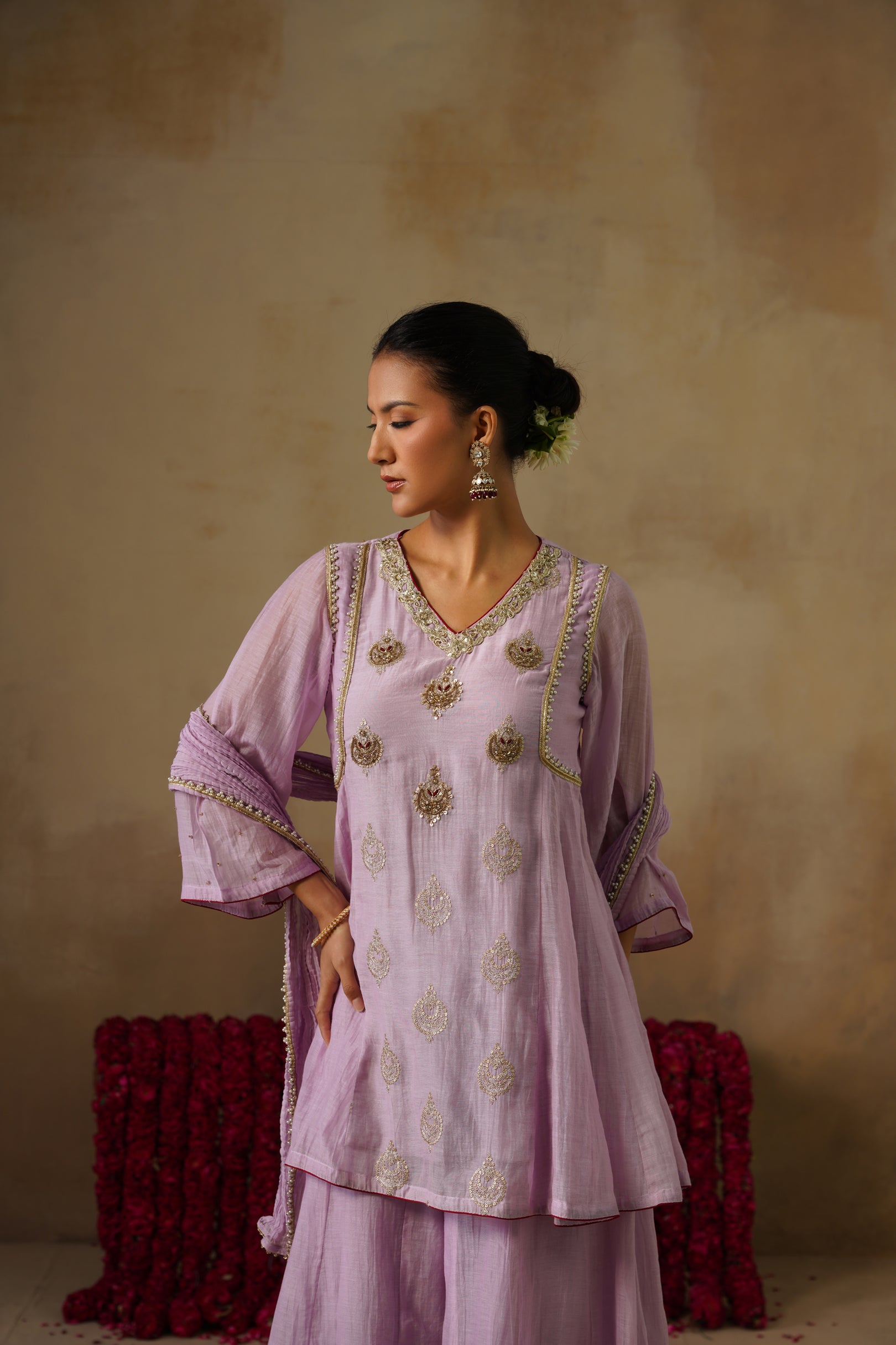 Mehekti Purple Mul Chanderi Sharara Set