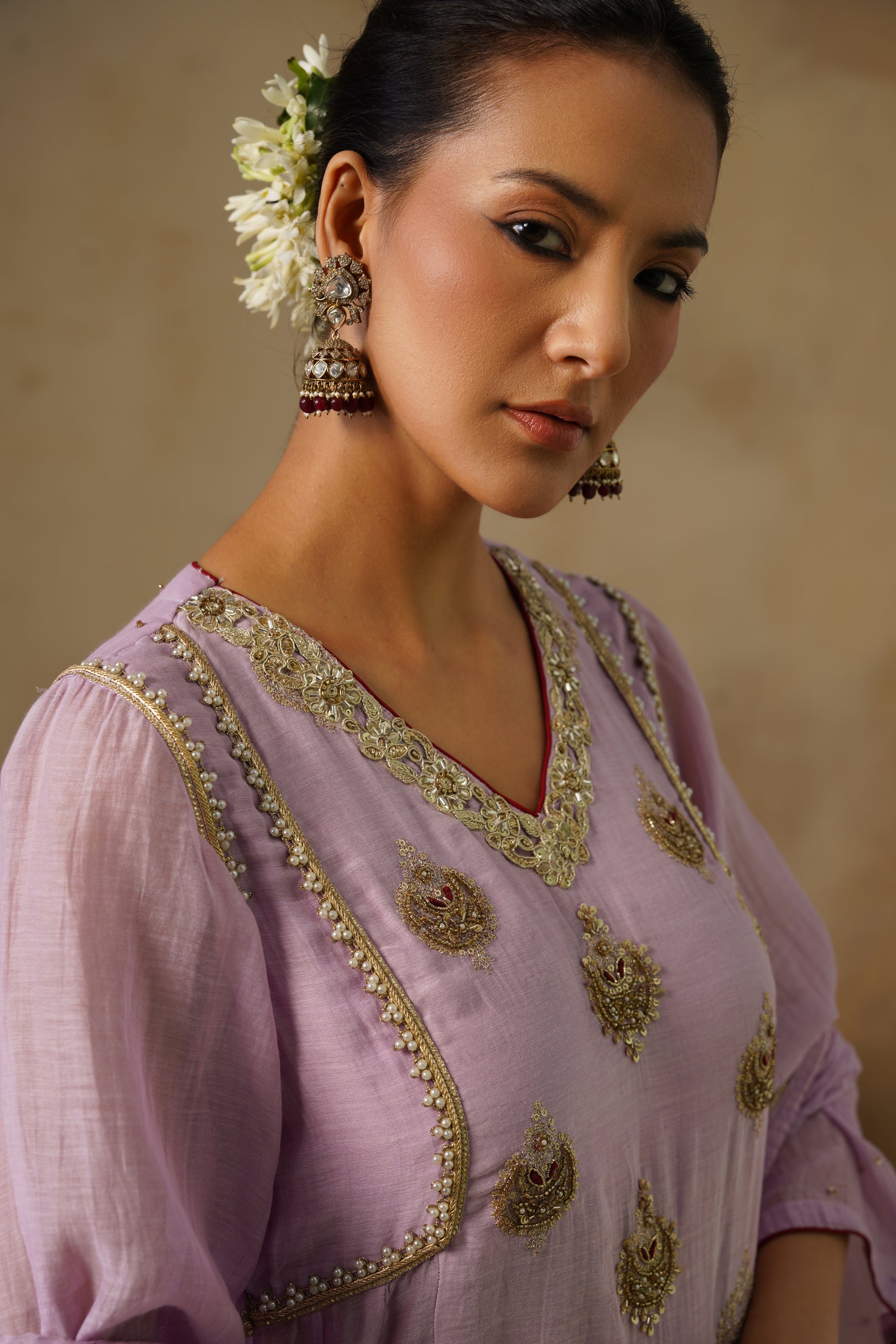 Mehekti Purple Mul Chanderi Sharara Set