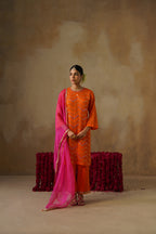 Mehekti Orange Mul Chanderi Kurta Set