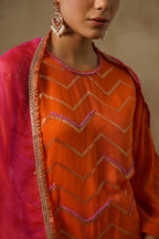 Mehekti Orange Mul Chanderi Kurta Set