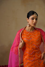 Mehekti Orange Mul Chanderi Kurta Set