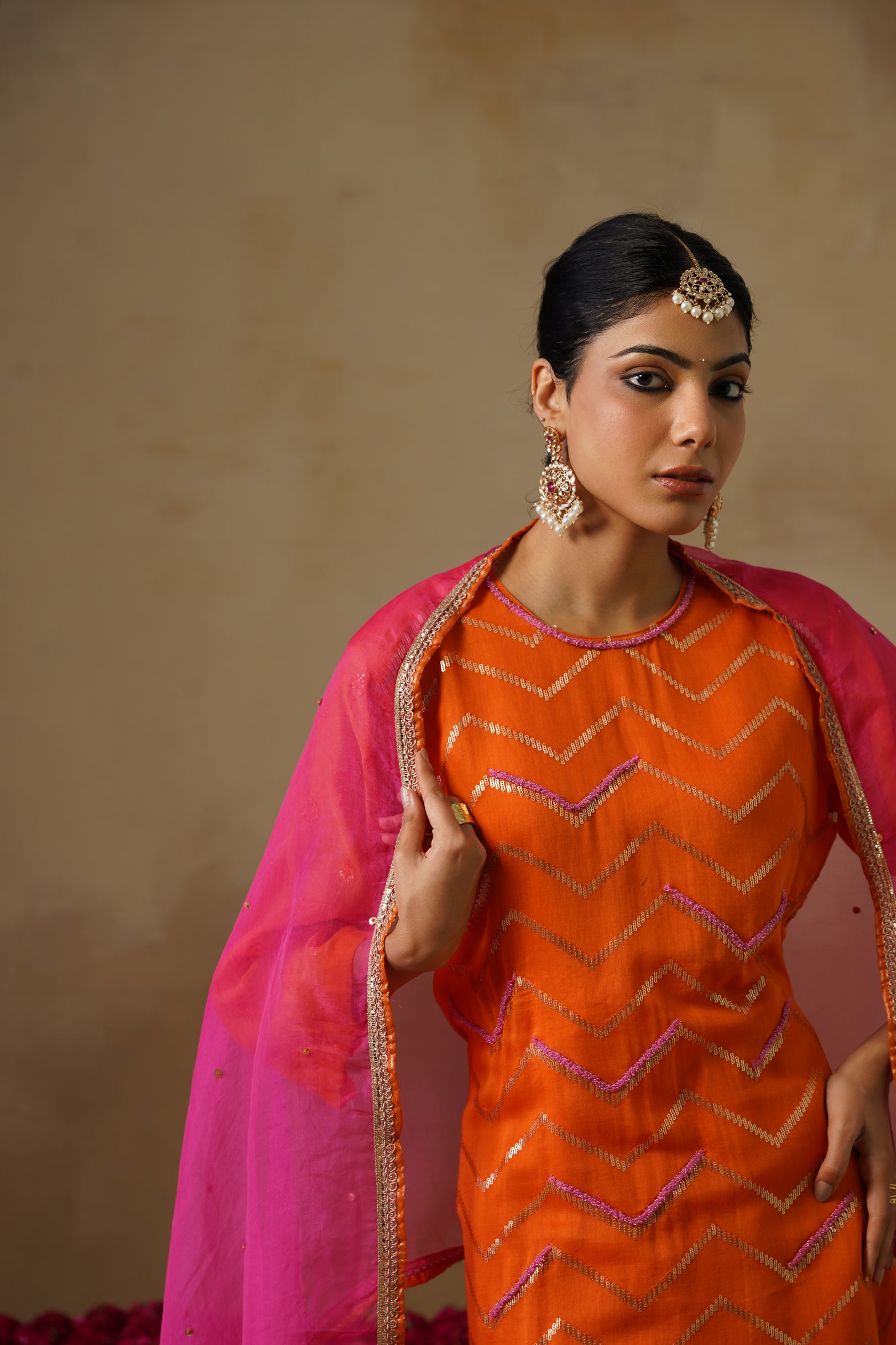 Mehekti Orange Mul Chanderi Kurta Set