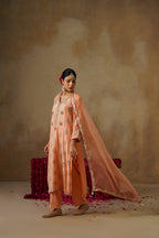 Mehekti Peach Chandbali Mul Chanderi Kurta Set