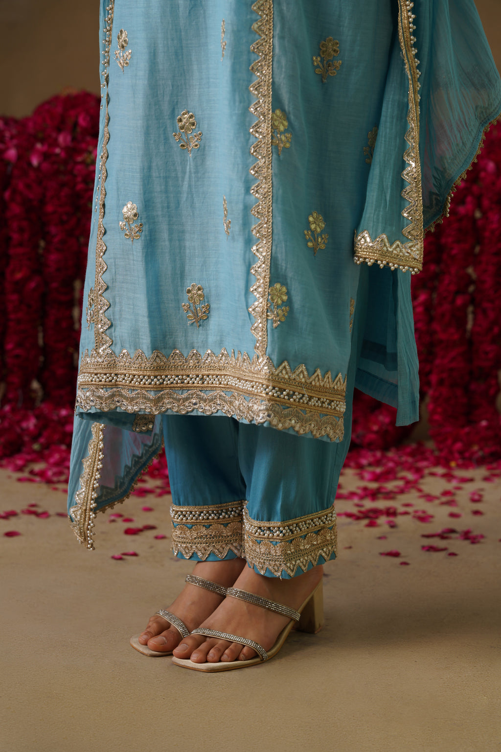 Mehekti Blue Dori Work Mul Chanderi Set