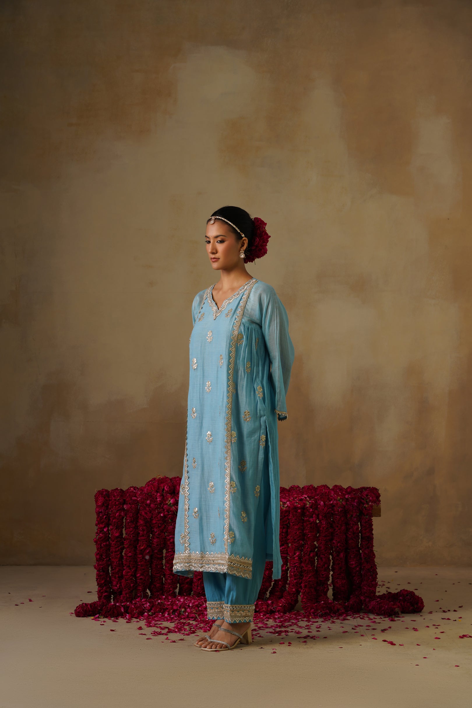 Mehekti Blue Dori Work Mul Chanderi Set