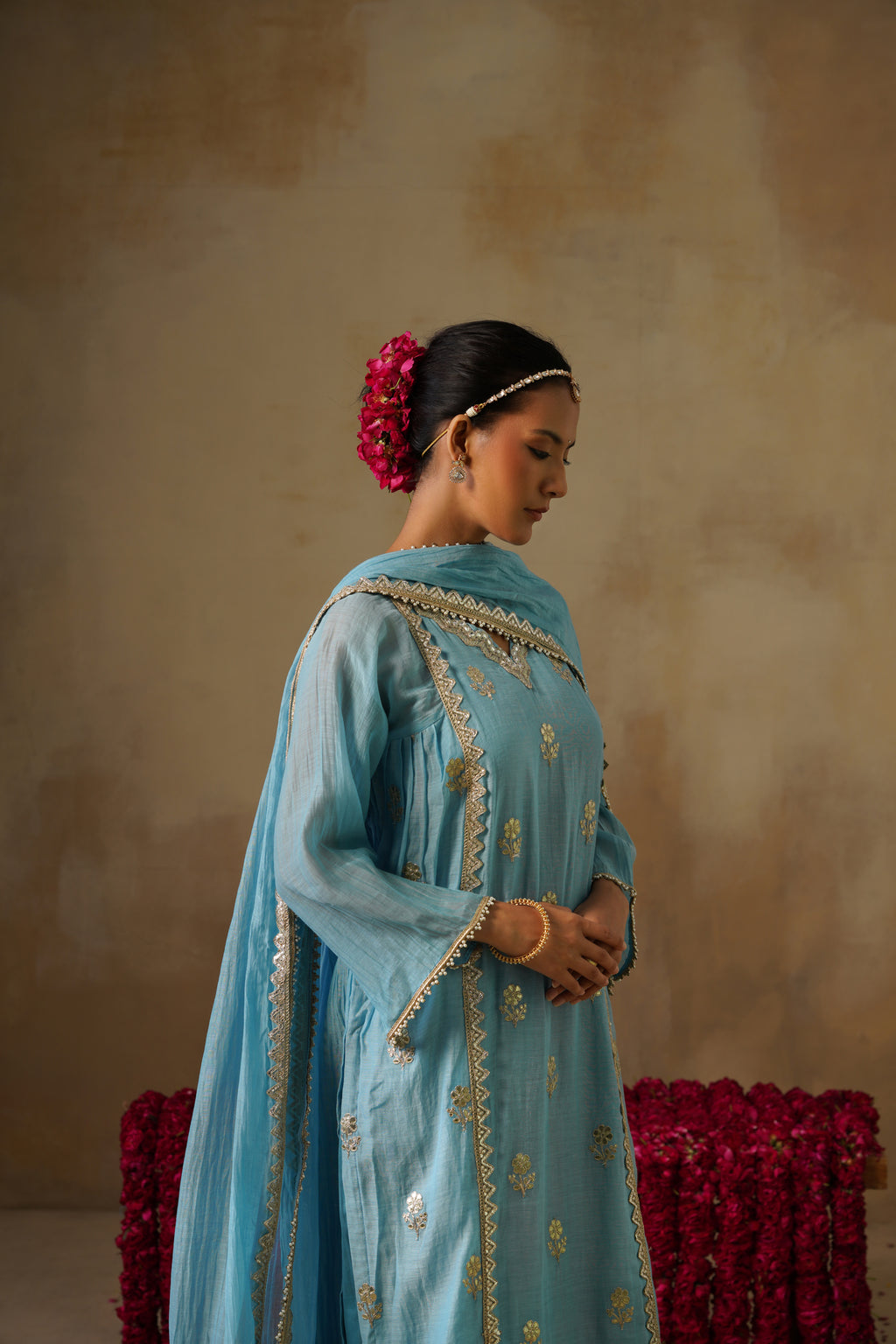 Mehekti Blue Dori Work Mul Chanderi Set